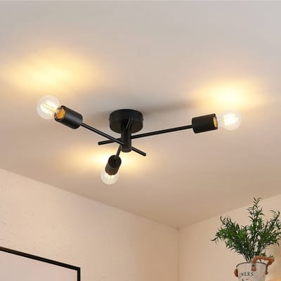 Lindby - plafondlamp - 3lichts - Ijzer - H: 11 cm - E27 - zwart mat