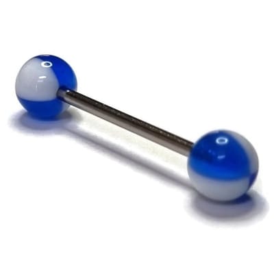 Aramat Jewels | Tongpiercings | Stijlvolle Acryl Tongpiercing - Wit en Blauw | | | |6mm | Staal | Volwassenen | Verkleurd niet