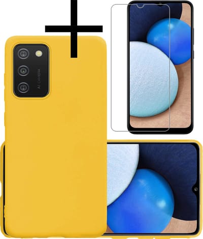 Hoesje - Met Screenprotector - Geschikt voor Samsung Galaxy A02s - Sterk & Shockproof - Back Cover - Siliconen Case - Telefoon Hoes - Geel