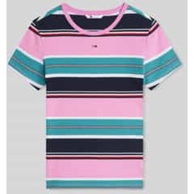 slim fit T-shirt van katoenmix in ribtricot