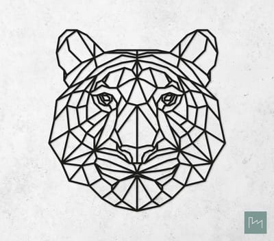 Laserfabrique Wanddecoratie - Geometrische Tijger - Medium - Zwart - Geometrische dieren en vormen - Houten dieren - Muurdecoratie - Line art - Wall art