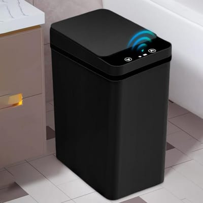 Automatische Sensor Prullenbak 12 Liter - Zwarte Touchless Vuilnisbak met Deksel voor Badkamer en Kantoor