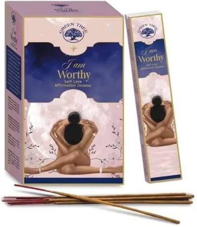 Green Tree - I am Worthy Manifestation - wierook Meditatie - Heilig hout - Duurzame wierookstokjes - doos 12 stuks Incense 15 gram