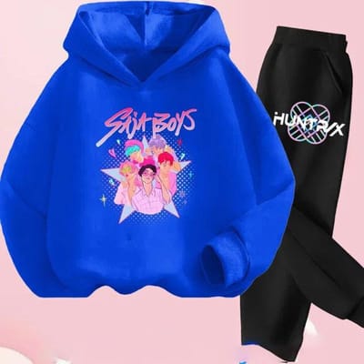 KPop Demon Hunters Bedrukte Kinderkleding Y2K Hoodies+Broeken Sportsets Koreaanse Stijl Kinder Hoodie Pak 160 blue