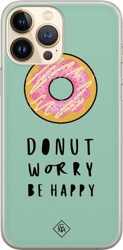 Casimoda® hoesje - Geschikt voor iPhone 13 Pro Max - Donut Worry - Siliconen/TPU telefoonhoesje - Backcover - Snoep - Mint