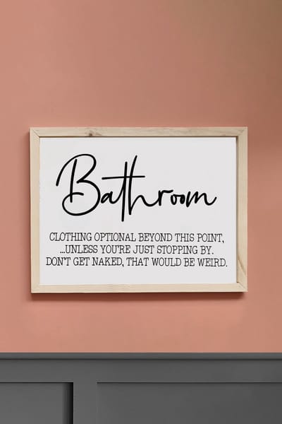 Houten ingelijste afbeelding met opschrift 'Bathroom' 42x32 cm