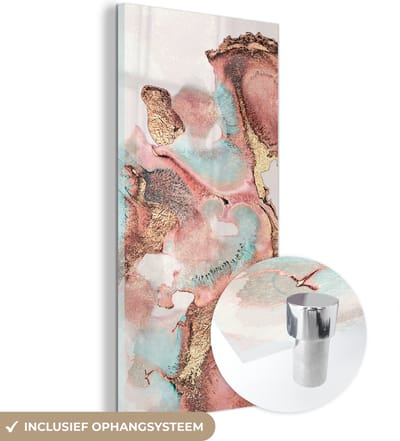 MuchoWow® Glasschilderij 60x120 cm - Schilderij acrylglas - Inkt - Pastel - Abstract - Foto op glas - Schilderijen