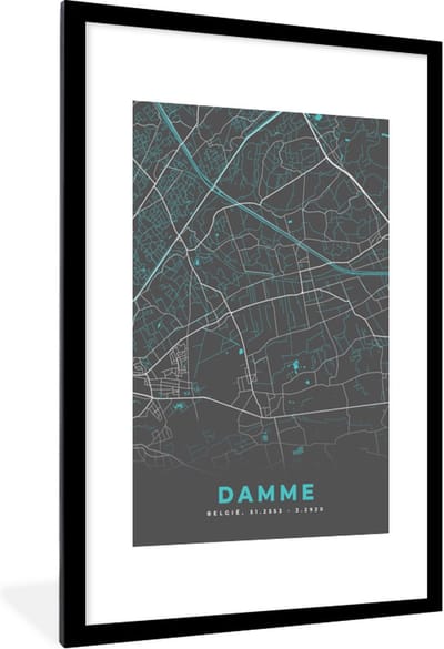 Fotolijst incl. Poster - Kaart – Plattegrond – Stadskaart – Damme – België - Grijs - 80x120 cm - Posterlijst