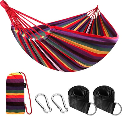 Outdoor Katoenen Hangmat 210 x 150 cm – Draagvermogen 200 kg – Inclusief Draagtas – Comfortabele Tweepersoons Hangmat voor Tuin, Patio, Balkon & Camping