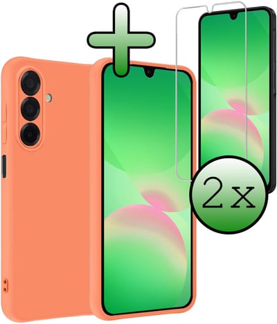 Hoesje Met 2x Screenprotector - Geschikt voor Samsung Galaxy A26 - Sterk & Shockproof - Back Cover - Siliconen Case - Telefoon Hoes - Perzik
