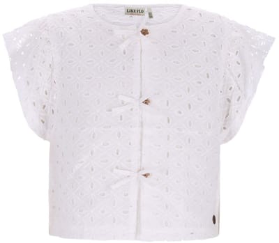 Like FLO Charlotte Flo Broderie Blouse Tops & T-shirts Meisjes - Shirt - Wit - Maat 104
