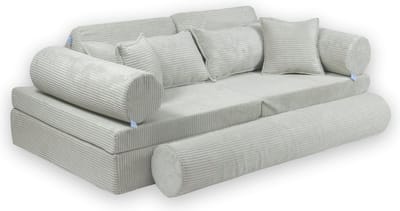 XXL Modulaire bank - Speelsofa- Soft velvet - Light Grey Premium (incl. 4 kussens, 2 bolsters en 1 lange bolster)