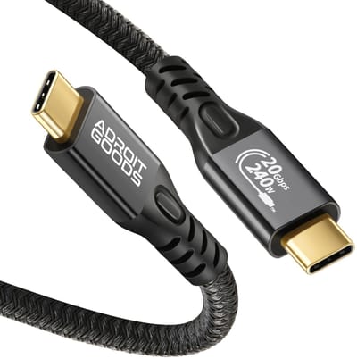 AdroitGoods USB-C 240W SuperCharge Kabel - 0,5m - 20Gbps High-Speed Sync, 4K60Hz Video, E-Marker Chip en Versterkte Nylon Mantel – Type-C naar Type-C Datakabel voor Snelladen, Display & Extreem Snel Overdragen
