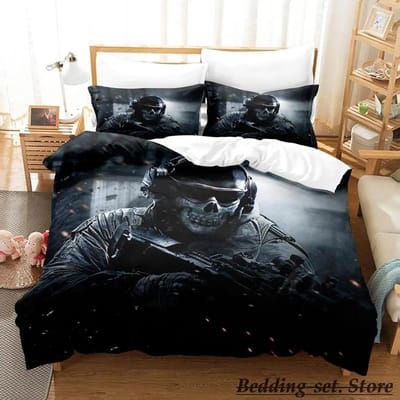 Game Call of Duty Simon Ghost Riley Beddengoed Set Cartoon Anime Driedelige Set Volwassene Kind Slaapkamer Dekbedovertrek Sets 3D Schietspel EU Double 200x200cm