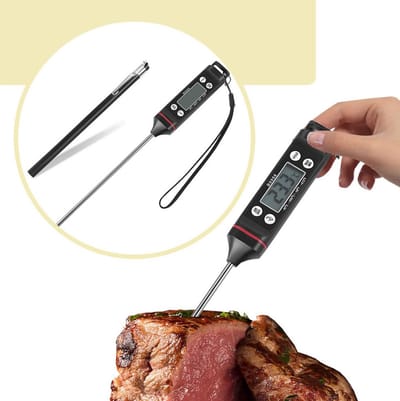 Digitale vleesthermometer tot 300 graden zwart - Kernthermometer - Bbq thermometer - Bbq accesoires - Suikerthermometer - Oventhermometer - Keuken - Draadloos - LOUZIR