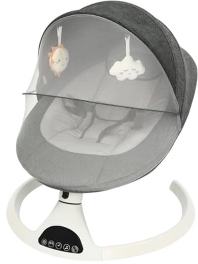 Elektrische babywip met afstandsbediening en Bluetooth, geschikt voor 0-12 maanden, schommelstoel in grijs