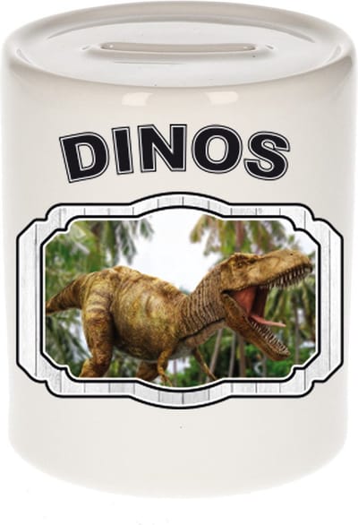 Dieren liefhebber brullende t-rex dinosaurus spaarpot 9 cm jongens en meisjes - keramiek - Cadeau spaarpotten dinosaurussen liefhebber