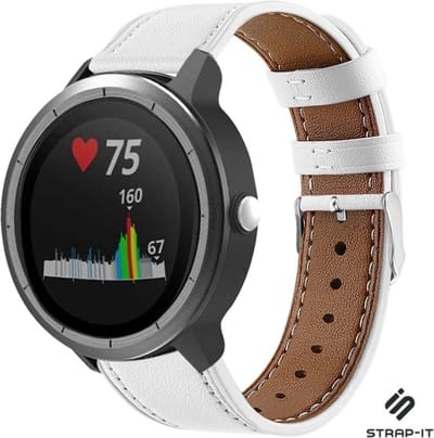 Strap-it Smartwatch bandje leer - geschikt voor Garmin Vivoactive 3 / Vivoactive 5 / Venu / Venu SQ / Vivomove HR / Forerunner 245 / 570 - 42mm / 645 - wit