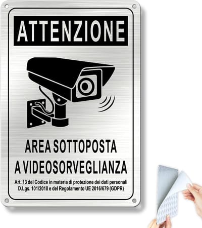 Videobewaking Bord - Veiligheidsbord Camera - Gebouw Beveiligen - Geborsteld Aluminium - 15x22cm - Zilver