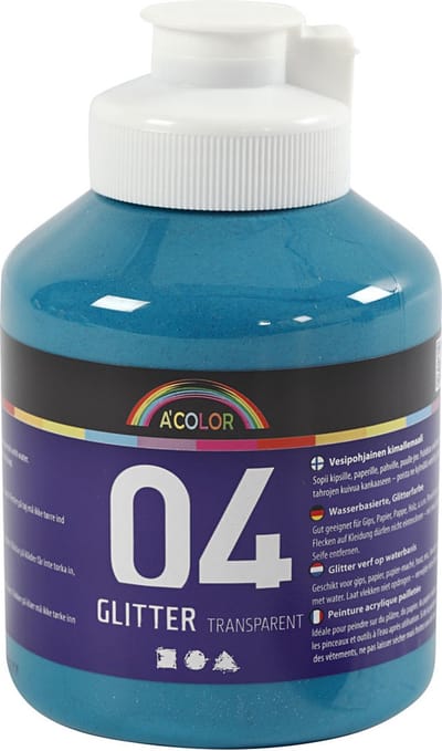 Acrylverf met glitters, turquoise, 500 ml/ 1 fles