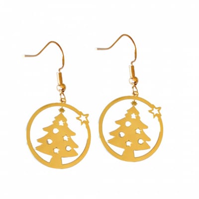 Zilveren goudkleurige oorbellen met kerstboomhanger - Charme Bijoux