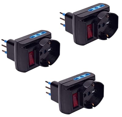 Adapterset voor kleine stekkers en grote stopcontacten – 10A, 2P+T, 2 stopcontacten Biv. 10-16A en 1 pluristandaard stopcontact 10-16A