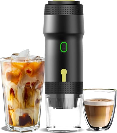 Draagbare espressomachine, 3-in-1 draagbare koffiezetapparaat, 20 bar mini-espressomachine, zelfverwarmende reis-espressomachine compatibel met NS, DG-pods en gemalen koffie, voor kamperen, wandelen, kantoor, camper