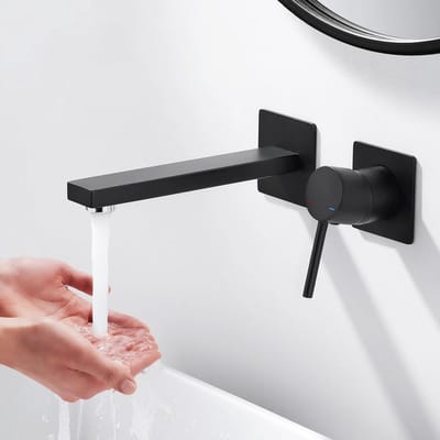 Inbouwkraan voor badkamer wastafel - 2 gaten koperen fixture - zwart - waterbesparend aerator - ShopVlot