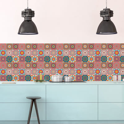 Zelfklevende tegelmuurstickers voor keuken en badkamer - 9 Azulejo Mandala tegelstickers - 9 stickers 10x10cm