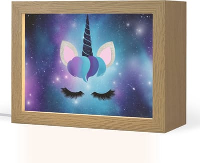 Nachtlampje 20x15 cm - Kinder lampje - Eenhoorn - Sterren - Blauw - Tafellamp kinderkamer - Slaapkamer lamp - Bedlamp kinderen - Kinderlampje stopcontact - Wandlamp babykamer - Nachtlampjes