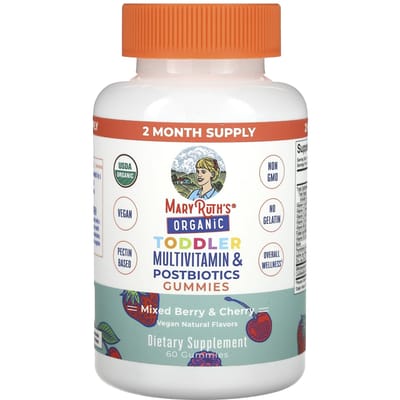MaryRuth's, Gommes Multivitaminées et Postbiotiques Bio pour Bébés, Baies Mélangées et Cerises, 60 Gommes