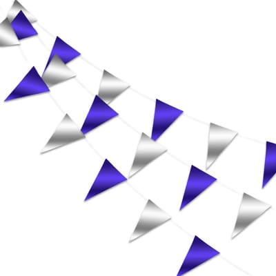 LUQ – Luxe Metallic Blauw Zilver Slingers – Vlaggenlijn 10 Meter - Verjaardag Slinger Versiering Feestversiering Vlaggen Decoratie