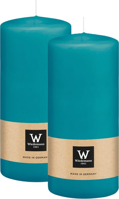 Wiedemann Cilinderkaars/stompkaars - 2x - turquoise blauw - 15 x 7 cm - 63 branduren - zuilkaarsen