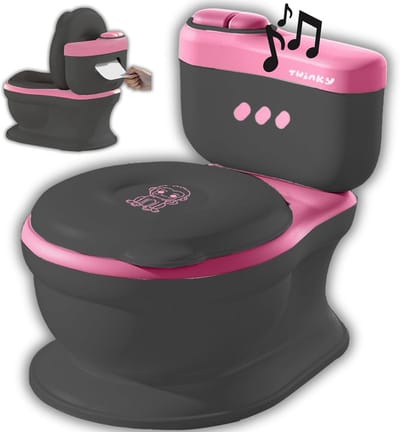 3-in-1 Potty Trainer voor Kinderen met Muziek en Spoelgeluid - Compact & Kindvriendelijk Design in Roze