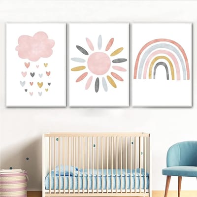 By shayne - Set van 3 regenboogposters - Kinderkamer decoratie - A4 formaat - Wanddecoratie voor kinderen - Kleurrijke afbeeldingen - Geschikt voor b.