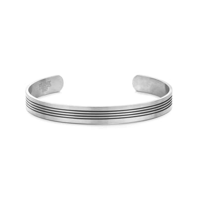 Frank 1967 7FB-0854 – Heren Armband – Bangle Armband – Zilverkleurig Staal – Groeven – 21 cm – Cadeau voor Mannen