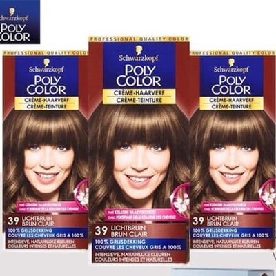 Schwarzkopf Poly Color Creme Haarverf - 39 Lichtbruin - 3 Pack Voordeelverpakking + Haarloop