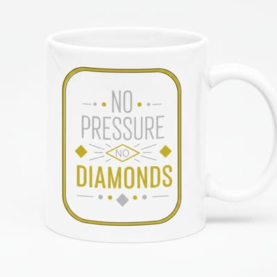 Motiverende Koffiemok 330ml – “No Pressure No Diamonds” Quote – Inspirerende Cadeau Mok voor Thuis & Kantoor