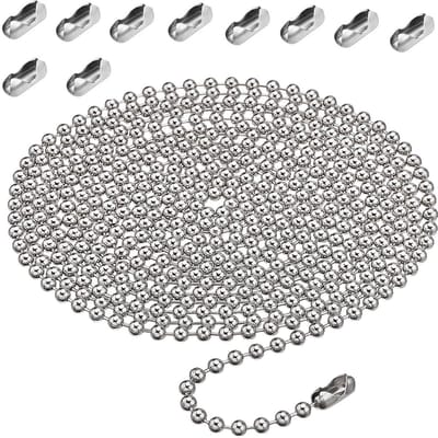 Dailygoods- Rolgordijnketting 3 Meter - Rolgordijnkoord - 10 Kettingconnectoren - Metalen Rolgordijnaccessoires - Verstelbaar - Kralendiameter 4,5 Mm - Gordijnkoord