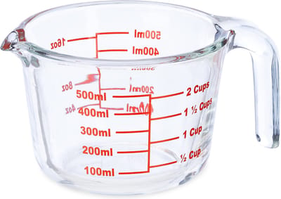 Hittebestendige glazen maatbeker 500 ml - met maataanduidingen in ml en cups, transparant