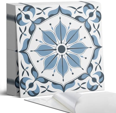 Coloray Plaktegels - Bloemenpatroon met details Portugese Tegels - 30 cm x 30 cm - Blauw Plaktegels - 9 stuks - Vierkant PVC Tegels - Plaktegels Keuken - Zelfklevende Vloertegels - Vinyl Tegels Zelfklevend - Zelfklevende Tegels