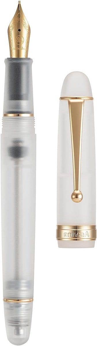 Vulpen met vacuüm navulling, medium nib, transparant gematteerd acryl, grote capaciteit, inclusief geschenkdoos en schrijfaccessoires