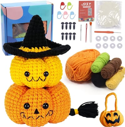 Dailygoods- Haakset voor beginners - Halloween pompoen-thema - Haaknaalden - Garen - Videocursus - Handleiding - Breiset