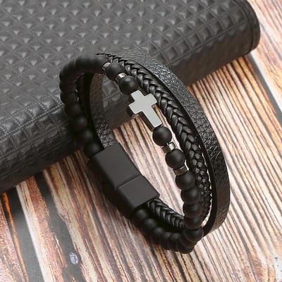 Mode Kralen Leren Armband Mannen Klassiek Tijgeroog Kralen Meerdere Lagen Leren Armband Voor Mannen Sieraden Cadeau 23cm