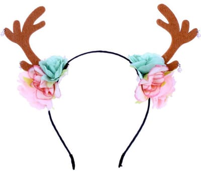 KIMU® Haarband Rendier Bloemen Mintgroen Lichtroze - Diadeem Bloemetjes Rudolf Gewei Hert Ree - Roze Mint Groen Kerst Festival