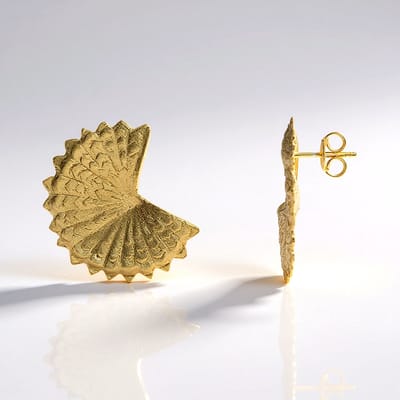 Cavill - Joias do Paraíso Zilveren Oorbellen 925 Sterling Zilver Verguld - 24mm Waaiervormig Design - Handgemaakt, Luxe Damesoorbellen