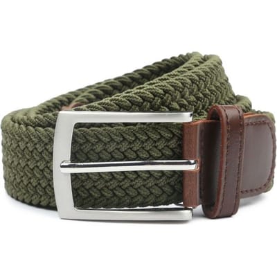 Suitable Geweven Riem Olijfgroen - Maat 95 - Dames en Heren - Elastisch gevlochten stretch riem - 3,5cm breed - Riem gevlochten