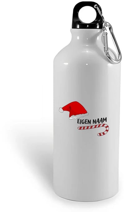 Hacebo® - Kerst zuurstok en kerstmuts met eigen naam waterfles - Kerstmis - Kerst beker - winter - kerst - christmas - kerst cadeau - water fles - 400ML