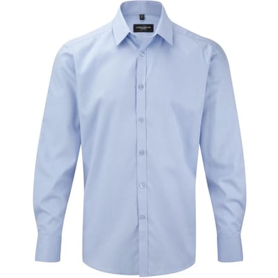 Russell Heren Visgraat Werkshirt met lange mouwen (Lichtblauw)