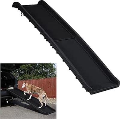 Hondentrap - Duurzame Zwarte Auto Hondenloopplank - Klapbaar, antislip oppervlak, geschikt voor kofferbak, draagkracht tot 90 kg, kunststof materiaal, 156x40 cm